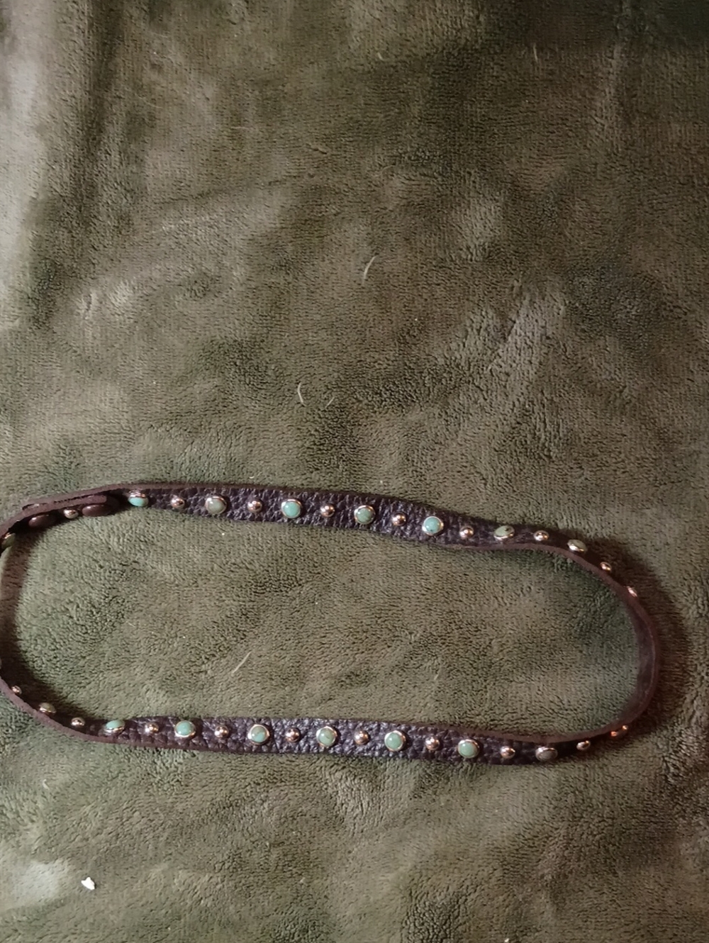 Brown Leather Turquoise Accent Vintage Western Studded Leather Hat Band
